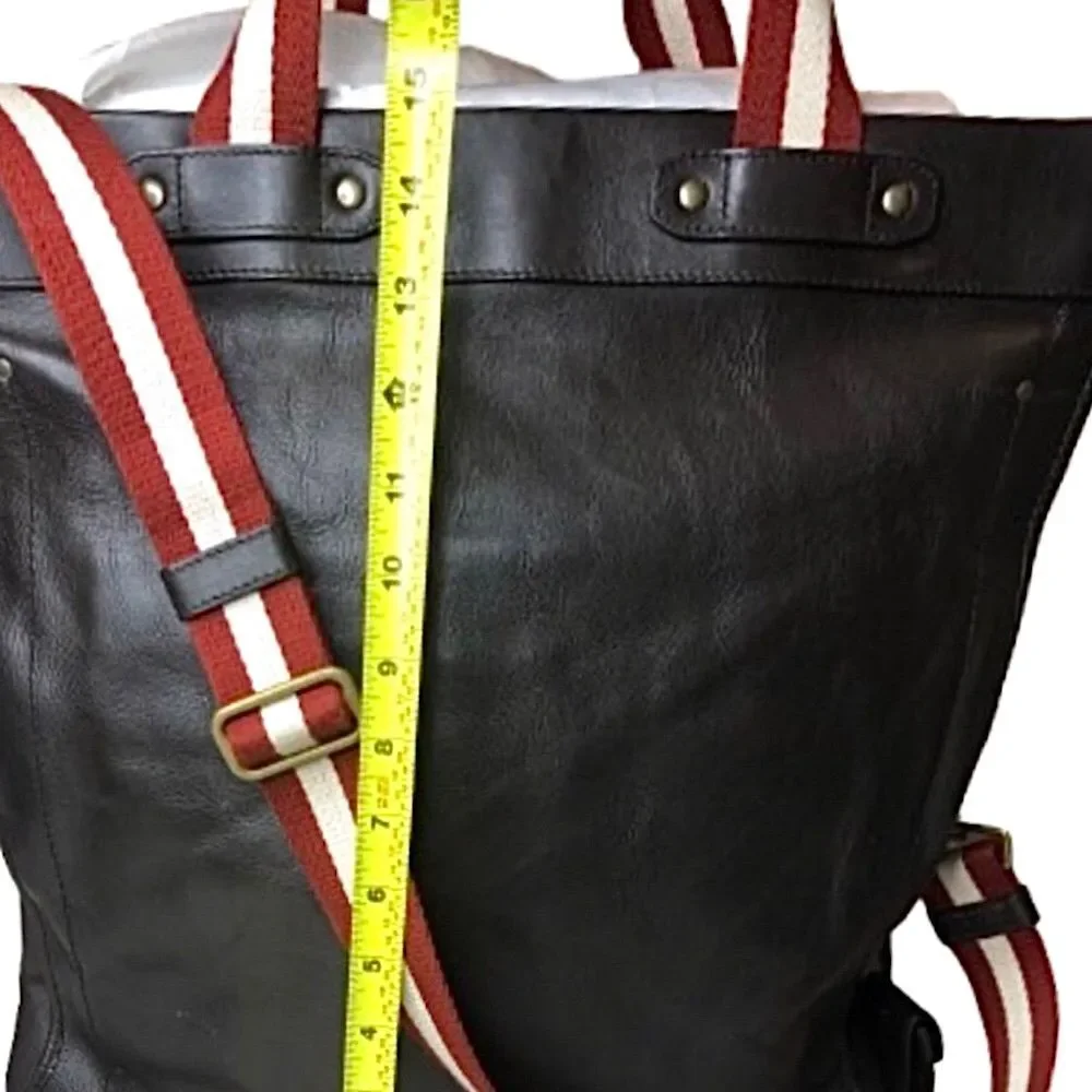 BALLY Brown Leather Trainspotting Work Bag Red Stripe Adjustable Shoulder Strap - Picture 14 of 16